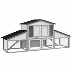 PawHut Large Rabbit Hutch with Run, Tray, Ramp, Wooden Guinea Pig House, Grey - Additional view 8