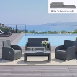 Outsunny 3PCs Rattan Garden Seat Cushions Pads for Patio Furniture Dark Grey