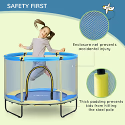 ZONEKIZ 55" Kids Trampoline with Enclosure Net for Toddler 1-6 Years Blue