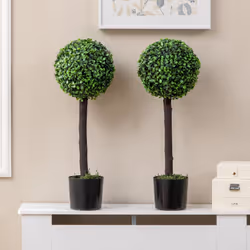 HOMCOM Set of 2 Potted Artificial Plants Boxwood Ball Trees Indoor Outdoor, 60cm - Additional view 5