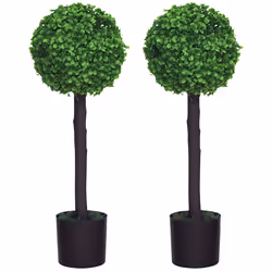 HOMCOM Set of 2 Potted Artificial Plants Boxwood Ball Trees Indoor Outdoor, 60cm - Additional view 8