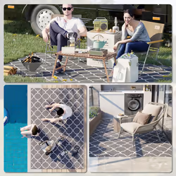 Outsunny Reversible Waterproof Outdoor Rug W/ Carry Bag, 182 x 274 cm, Grey