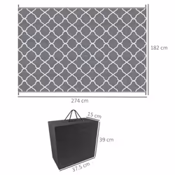 Outsunny Reversible Waterproof Outdoor Rug W/ Carry Bag, 182 x 274 cm, Grey - Additional view 5