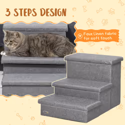 PawHut 3 Step Dog Steps with Storage Boxes, Cat Stairs for Bed Sofa, Light Grey - Additional view 4
