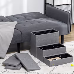 PawHut 3 Step Dog Steps with Storage Boxes, Cat Stairs for Bed Sofa, Light Grey - Additional view 5