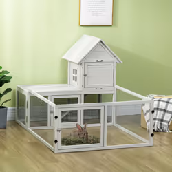PawHut 5FT Rabbit Hutch with Run Wooden Large Guinea Pig Cage for Indoor, Grey