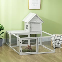 PawHut 5FT Rabbit Hutch with Run Wooden Large Guinea Pig Cage for Indoor, Grey