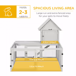 PawHut 5FT Rabbit Hutch with Run Wooden Large Guinea Pig Cage for Indoor, Grey