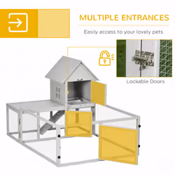 PawHut 5FT Rabbit Hutch with Run Wooden Large Guinea Pig Cage for Indoor, Grey