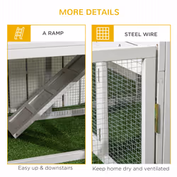 PawHut 5FT Rabbit Hutch with Run Wooden Large Guinea Pig Cage for Indoor, Grey - Additional view 5