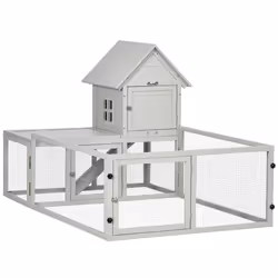 PawHut 5FT Rabbit Hutch with Run Wooden Large Guinea Pig Cage for Indoor, Grey - Additional view 8