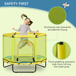 ZONEKIZ 4.6FT Trampoline with Enclosure Net Bungee Gym, Yellow