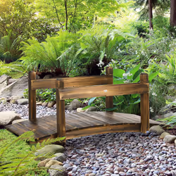 Outsunny 5FT Wooden Arc Footbridge for Pond Backyard Stream, Stained Finish