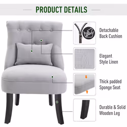 HOMCOM Fabric Single Sofa Armchair Upholstered with Pillow Wood Leg Grey - Additional view 4