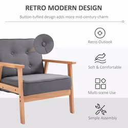 Homcom Retro Accent Single Chair Beech Wood Frame Armchair Cushion