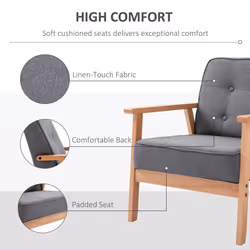 Homcom Retro Accent Single Chair Beech Wood Frame Armchair Cushion - Additional view 4
