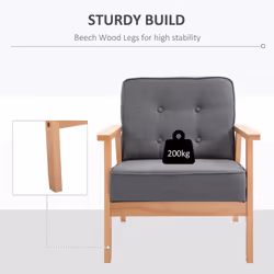 Homcom Retro Accent Single Chair Beech Wood Frame Armchair Cushion - Additional view 5
