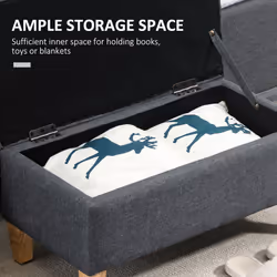 HOMCOM Linen Storage Ottoman Box Toy Chest Footstool Rubberwood Legs
