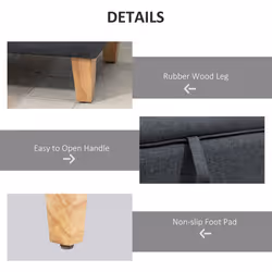 HOMCOM Linen Storage Ottoman Box Toy Chest Footstool Rubberwood Legs - Additional view 5