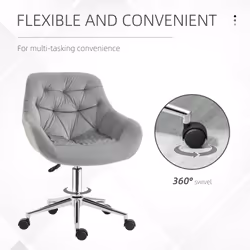 Vinsetto Velvet Home Office Chair Desk Chair Adjustable Height, Grey - Additional view 4