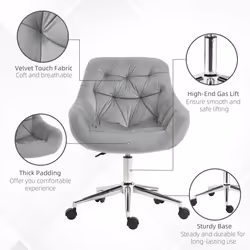 Vinsetto Velvet Home Office Chair Desk Chair Adjustable Height, Grey - Additional view 5
