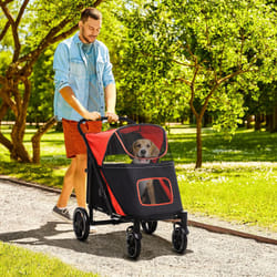 PawHut Foldable Dog Carriage w/ Universal Wheels, Shock Absorber - Grey