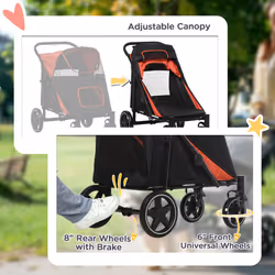 PawHut Foldable Dog Carriage w/ Universal Wheels, Shock Absorber - Grey