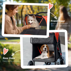 PawHut Foldable Dog Carriage w/ Universal Wheels, Shock Absorber - Grey - Additional view 4