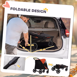 PawHut Foldable Dog Carriage w/ Universal Wheels, Shock Absorber - Grey - Additional view 8