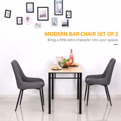 HOMCOM Set Of 2 Quilted PU Leather Dining Chairs w/ Metal Frame 4 Legs Grey - Additional view 4