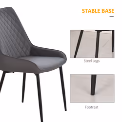 HOMCOM Set Of 2 Quilted PU Leather Dining Chairs w/ Metal Frame 4 Legs Grey - Additional view 6