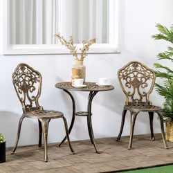 Outsunny 3 PCs Cast Aluminium Bistro Set w/ Parasol Hole for Balcony, Brown