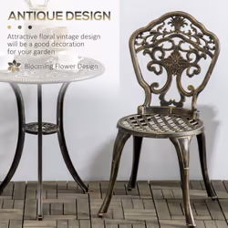 Outsunny 3 PCs Cast Aluminium Bistro Set w/ Parasol Hole for Balcony, Brown