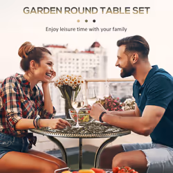 Outsunny 3 PCs Cast Aluminium Bistro Set w/ Parasol Hole for Balcony, Brown - Additional view 4