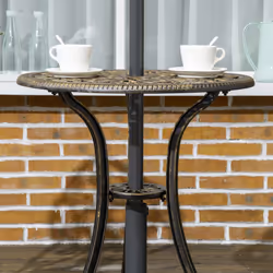 Outsunny 3 PCs Cast Aluminium Bistro Set w/ Parasol Hole for Balcony, Brown - Additional view 6