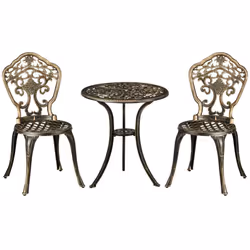 Outsunny 3 PCs Cast Aluminium Bistro Set w/ Parasol Hole for Balcony, Brown - Additional view 8