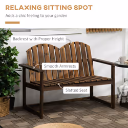 Outsunny Wooden Bench for Two People, Patio Loveseat Chair w/ Slatted Backrest