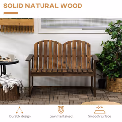 Outsunny Wooden Bench for Two People, Patio Loveseat Chair w/ Slatted Backrest - Additional view 5