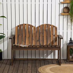 Outsunny Wooden Bench for Two People, Patio Loveseat Chair w/ Slatted Backrest - Additional view 6