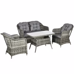 Outsunny 4 PCS Rattan Garden Furniture, Padded Cushions Conversation Sofa Set - Additional view 8
