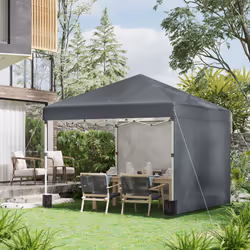 Outsunny 3x3 (M) Pop Up Gazebo Party Tent w/ 2 Sidewalls, Weight Bags Dark Grey