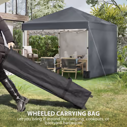 Outsunny 3x3 (M) Pop Up Gazebo Party Tent w/ 2 Sidewalls, Weight Bags Dark Grey - Additional view 4