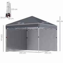 Outsunny 3x3 (M) Pop Up Gazebo Party Tent w/ 2 Sidewalls, Weight Bags Dark Grey - Additional view 6