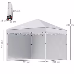 Outsunny 3x3 (M) Pop Up Gazebo Party Tent w/ 2 Sidewalls, Weight Bags, White - Additional view 6