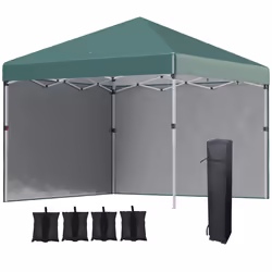 Outsunny 3x3 (M) Pop Up Gazebo Party Tent w/ 2 Sidewalls, Weight Bags, Green