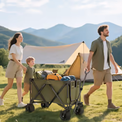 Outsunny Folding Wagon Garten Cart Collapsible Camping Trolley on Wheels, Green