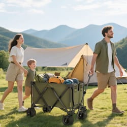Outsunny Folding Wagon Garten Cart Collapsible Camping Trolley on Wheels, Green