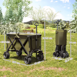 Outsunny Folding Wagon Garten Cart Collapsible Camping Trolley on Wheels, Green