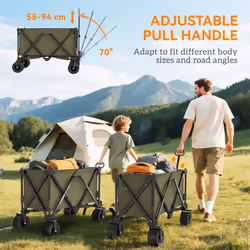 Outsunny Folding Wagon Garten Cart Collapsible Camping Trolley on Wheels, Green