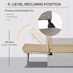Outsunny Recliner Rattan Sun Lounger w/ Storage Tea Table & Footstools, Beige - Additional view 4